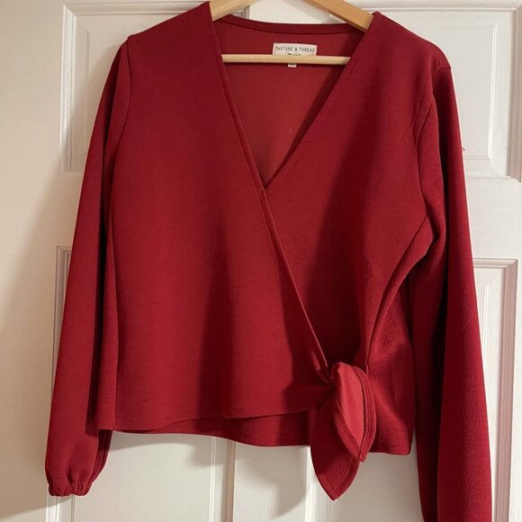 Madewell Texture and Thread Red Wrap Top Medium - Picture 4 of 10